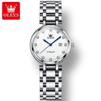 OLEVS 5575 Fashion Quartz Watch Stainless Steel Watchband Round-dial Calendar
