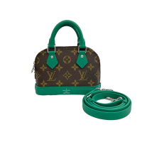 LV Louis Vuitton M83204 NANO ALMA經典Monogram拚綠色皮革肩帶手提/斜背包