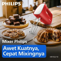 MJ Mixer Philips - HR1552/10 - Hand Mixer - Mikser Philips - Mixer Pencampur - Mixer Kue - Merah Mur