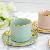 【Royal Duke】芙蕾環金陶瓷系列-咖啡杯碟組-綠金(咖啡杯 馬克杯 咖啡杯碟 杯碟組 杯 杯子 陶瓷)