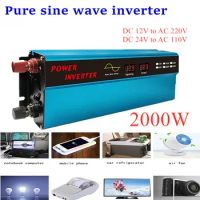 2000W Pure Sine Wave Inverter Voltage Transformer Power Converter Car Inverter LCD Display DC 12V To AC /220V for Car Boat Phone