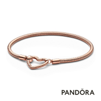 【Pandora官方直營】Pandora Moments 心形釦蛇形手鏈-鍍14k玫瑰金