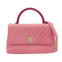 【二手名牌BRAND OFF】CHANEL 香奈兒 粉色 牛皮 Coco Handle 28 兩用包