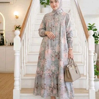 Kiukiu Midi Dress Rayon XL Motif Bunga Gamis Panjang Busui Bahan Katun Rayon Premium Kancing Flower 