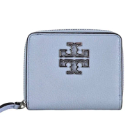 【TORY BURCH】TB Britten 簍空雙T LOGO荔枝紋拉鍊短夾(天空藍/贈原廠紙袋/母親節送禮)