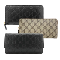 GUCCI 古馳 779786/779875 經典GG LOGO壓紋牛皮/帆布ㄇ字拉鍊錢包長夾(兩色可選)