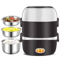 220V Mini Electric Rice Cooker 2/3 Layers Available Steamer Stainless Steel Inner Portable Meal Thermal Heating Lunch Box