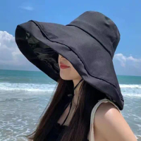 Fashion Wide Brim Summer Fisherman Hat With Windproof Rope Anti-UV Sun Cap Outing Beach Hat Foldable Breathable Bucekt Hat