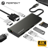 【PERFEKT】USB 3.1 Type C HUB 9Port 多功能集線器(RJ45 HDMI 充電 快充 連接器 鋁合金 PT-50110)