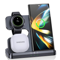 แท่นชาร์จไร้สาย Qi 3 in 1 รองรับ S25 S24 S23 S22 S21 Ultra Note Galaxy Watch 6 5 Active Buds แท่นชาร