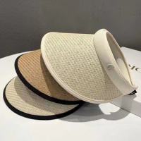 Sweet Sun Protection Straw Hat Practical Large Eaves Visors Beach Hat UV Protection Empty Top Hat Ponytail Hat