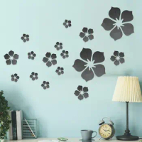 18pcs 3D Flower Mirror Wall Stickers Self-Adhesive Acrylic Mirror Floral Decal Wedding Party TV Background Room Wall Stickers