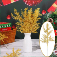 5pcs Artificial Pine Needle Branches Glitter Leaf Christmas Flower Fake Plant Christmas Tree Garland DIY Home Garden Decoration