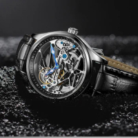 AILANG Mechanical Hollow Transparent Watch for Men Waterproof Leather Skeleton Automatic Luxury Mens Watches reloj hombre