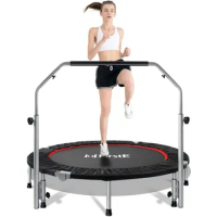 48" Foldable Fitness Trampolines with 4 Level Adjustable Heights Foam Handrail,Jump Trampoline for Kids and Adults