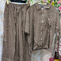 wanset piyama salur wanita lengan pendek