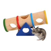 Wood Hamster Toy Wooden Mouse Tube With Tree Holes Wood Mice Chew Toys Cage Accessories Hollow Trunk Hideout Exercise Tube For
