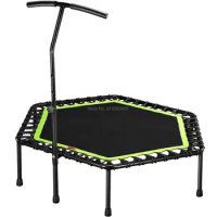 48 Silent Mini Trampoline with Adjustable Handle Bar Fitness indoor Trampoline Bungee Rebounder Jumping Cardio Trainer Workout