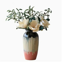 【粉紅流釉檯面花瓶-多款可選-1款/組】新中式陶瓷花瓶模擬花套裝家居擺件高端裝飾-90501