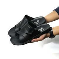 MND Sandro - Sandal Pria Slide Slop Kulit Pu Casual Hitam Coklat Formal Kondangan 41 SANDRO HITAM