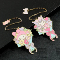 Sanrio Creative Cute Kuromi My Melody Bouquet Bookmark with Tassel Metal Book Page Marks Books Accessories Lover Gifts for Fans