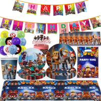 89PCS Roblox Party Birthday Decorations Kit Latex Balloon Plates Cups Bag For Kids Boys Party Baby S