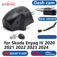 AutoBora 4K Wifi 3840*2160 Car DVR Dash Cam Camera 24H Video Monitor for Skoda Enyaq iV 2020 2021 2022 2023 2024