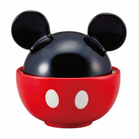 小禮堂 迪士尼 米奇 造型陶瓷碗附蓋《黑紅.立體耳》200ml.飯碗.湯碗