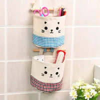 Cartoon Cat With Lanyard Wall Hanging Space Saver Cartoon Cat Pattern Sundries Pouch Cosmetics Container Pocket Storage Bag