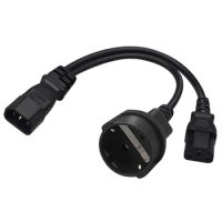 32cm/1ft IEC320 C14 to IEC320 C13 + EU4.8mm Power Cord 1 in 2 Out Y-splitter Adapter Cable Extension Wire Line Dropship