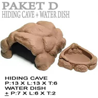 PAKET TYPE E HIDDING CAVE + WATER DISH MURAH MERIAH REPTILE TOKEK GECKO KADAL BEARDEDDRAGON KELOMANG