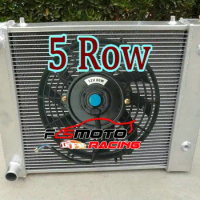 5 ROW 56mm Aluminum Radiator + Fan For Land Rover Defender &amp; Discovery Series I 300TDI 2.5L 90/110 AT BTP2275 300 TDI