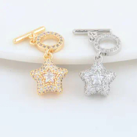 12.5MM 14K Gold Color Plated Star O Toggle Clasps Connectors DIY Bracelet Necklace Jewelry Findings Making Accessories
