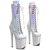 Leecabe Shinny holo 20CM/8inches High Heel platform Boots closed toe Pole Dance boots