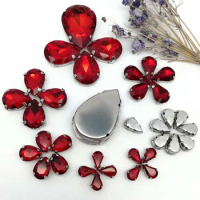 35pcs Silver claw red drop shapes mix clear &amp; jelly candy AB glass crystal sew on rhinestone wedding dress shoes bag diy trim
