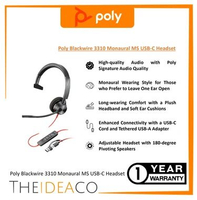 Poly HP Blackwire 3310 Monaural MS Teams Certified USB-C Headset +USB-C/A Adapter (8X216AA)