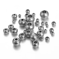 50Pcs 2.5-10mm Stainless Steel Round Spacer Beads Loose Ball With Hole Charm DIY For Jewelry Making Accessories