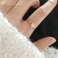 日韓版簡約氣質少女心愛心鑲鉆開口細款鈦鋼鍍18K玫瑰金戒指女