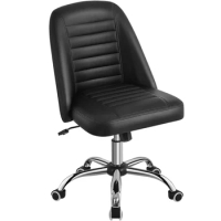 Modern Tufted Faux Leather Armless Desk Chair for Home Office, Black Office Ergonomic Mesh Comp