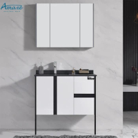 Modern Customize Bathroom Furniture Plywood Floor Standing Bathroom Sink Vanity Cabinet With Mirror