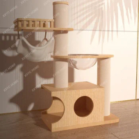 Luxury Solid Wood Cat Climbing Frame Cat Nest Cat Tree Integrated Cat Tower Cat Scratching Tree Universal Non-Occupied Area