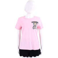 MOSCHINO 泰迪熊刺繡彩色拼布純棉粉色短袖TEE T恤