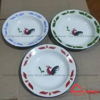 Piring Seng Motif Jago 20cm 22cm / Piring Enamel / Piring Jadul 20cm Hijau
