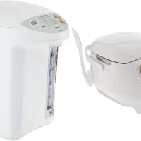 Zojirushi Micom Water Boiler and Warmer, 169 oz/5.0 L, White &amp; NS-ZCC10 Neuro Fuzzy Rice Cooker, 5.5-Cup, White