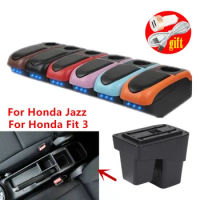 For Honda Jazz Armrest Box For Honda Fit Jazz 3 Car Armrest 2014 2015 2016 2017 2018 2019 2020 Armrest Storage box Retrofit USB