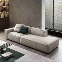 沙發 沙發椅 意式極簡科技布沙發北歐現代簡約客廳大小戶型頭層牛皮豆腐塊沙發