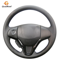 Black Genuine leather Car Steering Wheel Cover for Honda Fit 2014-2019 City 2014-2019 Jazz 2014-2019 HR-V HRV 2016