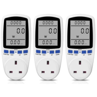 3X AC Digital LCD Power Meter Power Meter Power Kwh Electric Energy Meter Measuring Socket Power Analyzer UK Plug