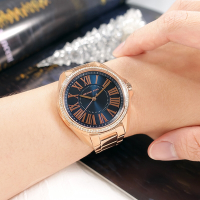 MICHAEL KORS / 高貴典雅 閃耀晶鑽 羅馬刻度 不鏽鋼手錶-藍x鍍玫瑰金/38mm