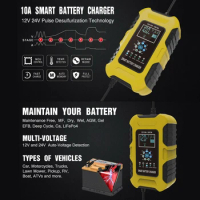 Battery Booster with LCD Display Electrical Supply Charger 7 Charging Stages 12V/10A 24V/5A for Truck Motorcycle for AGM LiFePo4